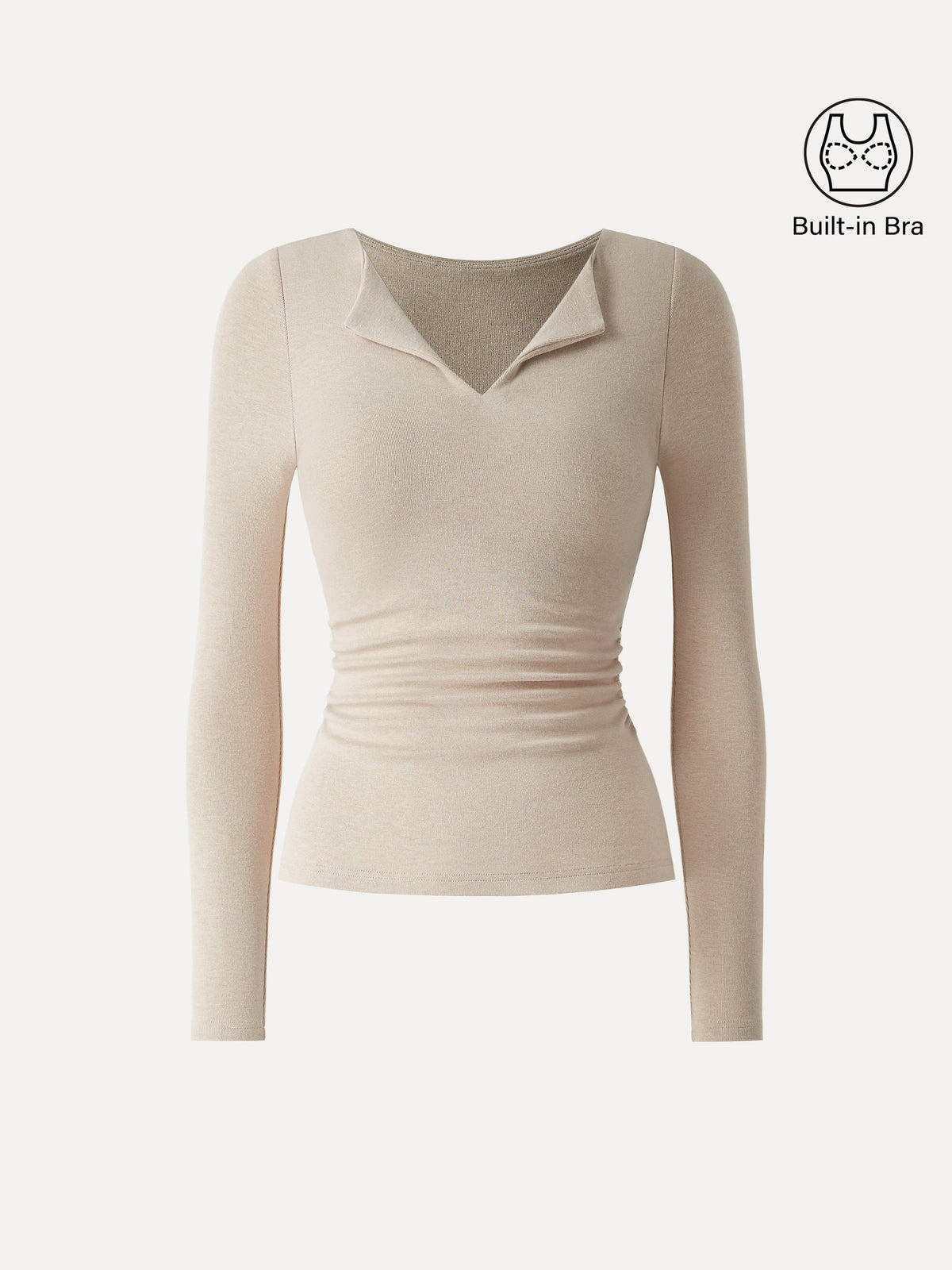 LiteWarm Flapped V-Neck Long Sleeve Ruched Built-In Bra Top — original photo 7