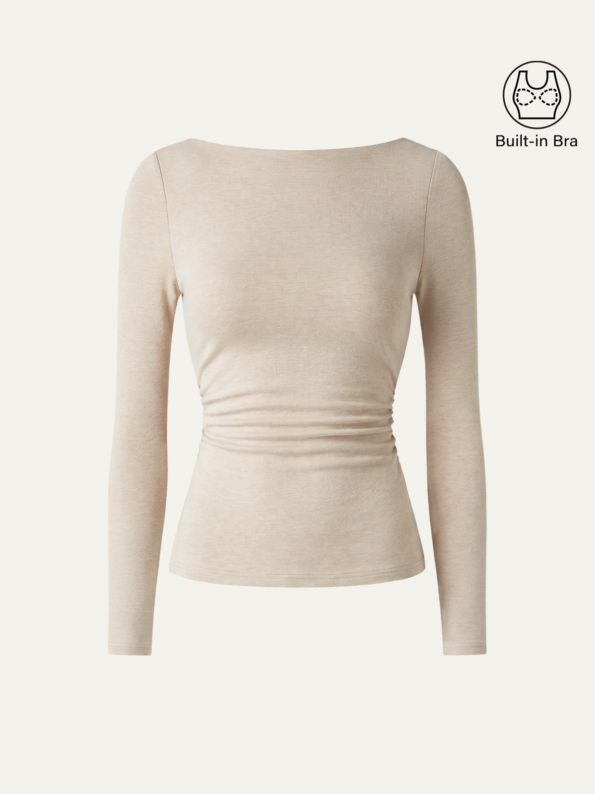 LiteWarm Boatneck Long Sleeve Open-Back Ruched Built-In Bra Top — original photo 14