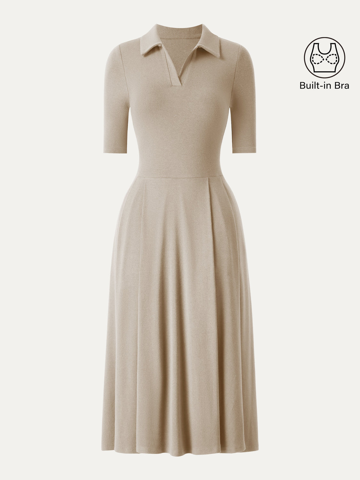 LiteWarm Polo Neck Elbow Length Sleeve Midi Built-In Bra Dress with Pockets — original photo 12
