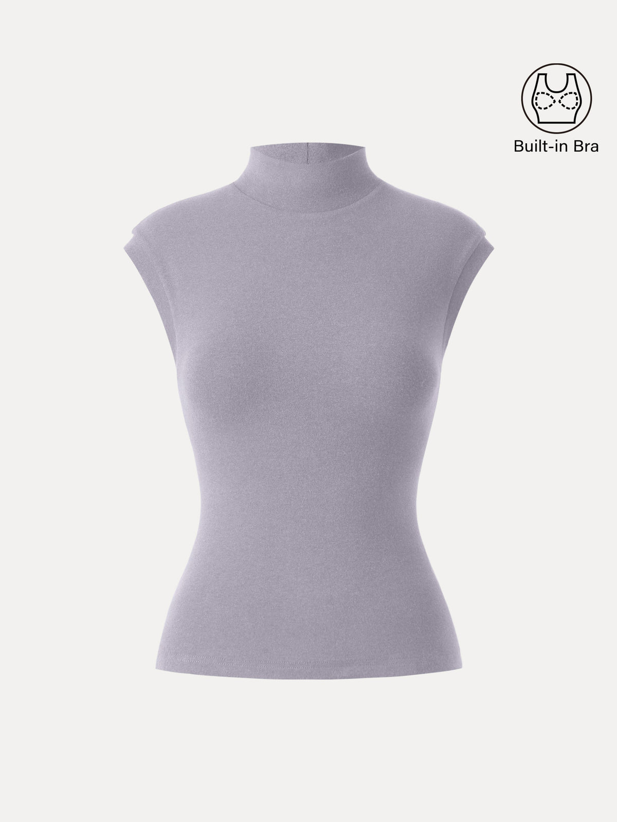 LiteWarm Stretch Cotton Mock Neck Cap Sleeve Built-In Bra Top — original photo 16