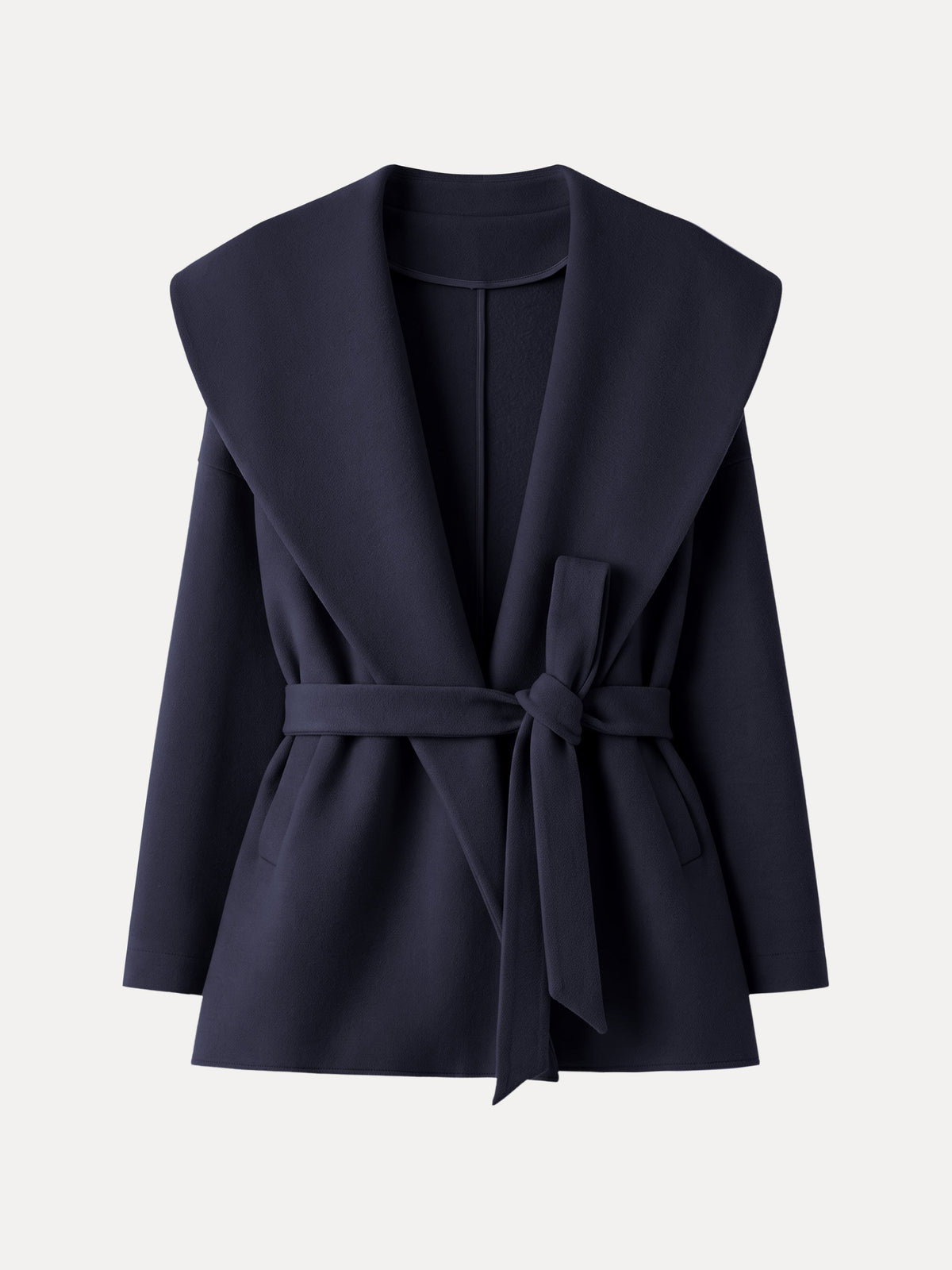 FuzzLuxe Draped Shawl Collar Long Sleeve Belted Jacket — original photo 12