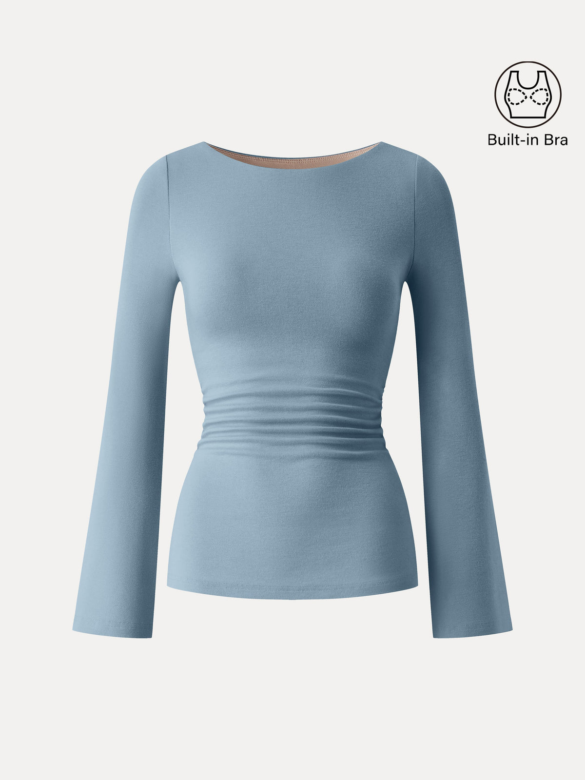 LiteWarm Round Neck Bell Sleeve Ruched Built-In Bra Top — original photo 8