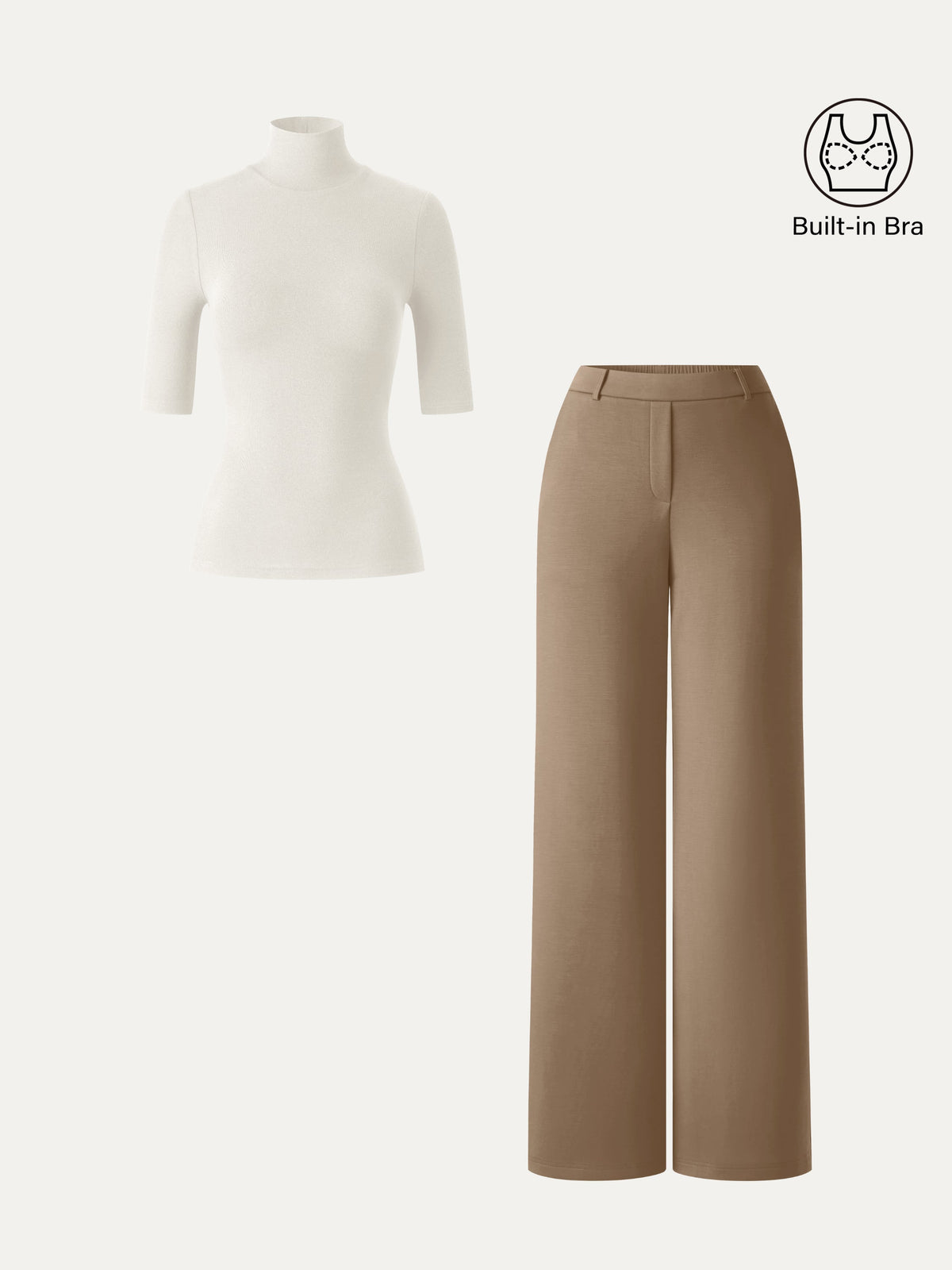 2Pcs Set LiteWarm Elbow Length Sleeve Built-In Bra Top & High-Rise Wide Leg Pants — original photo 10