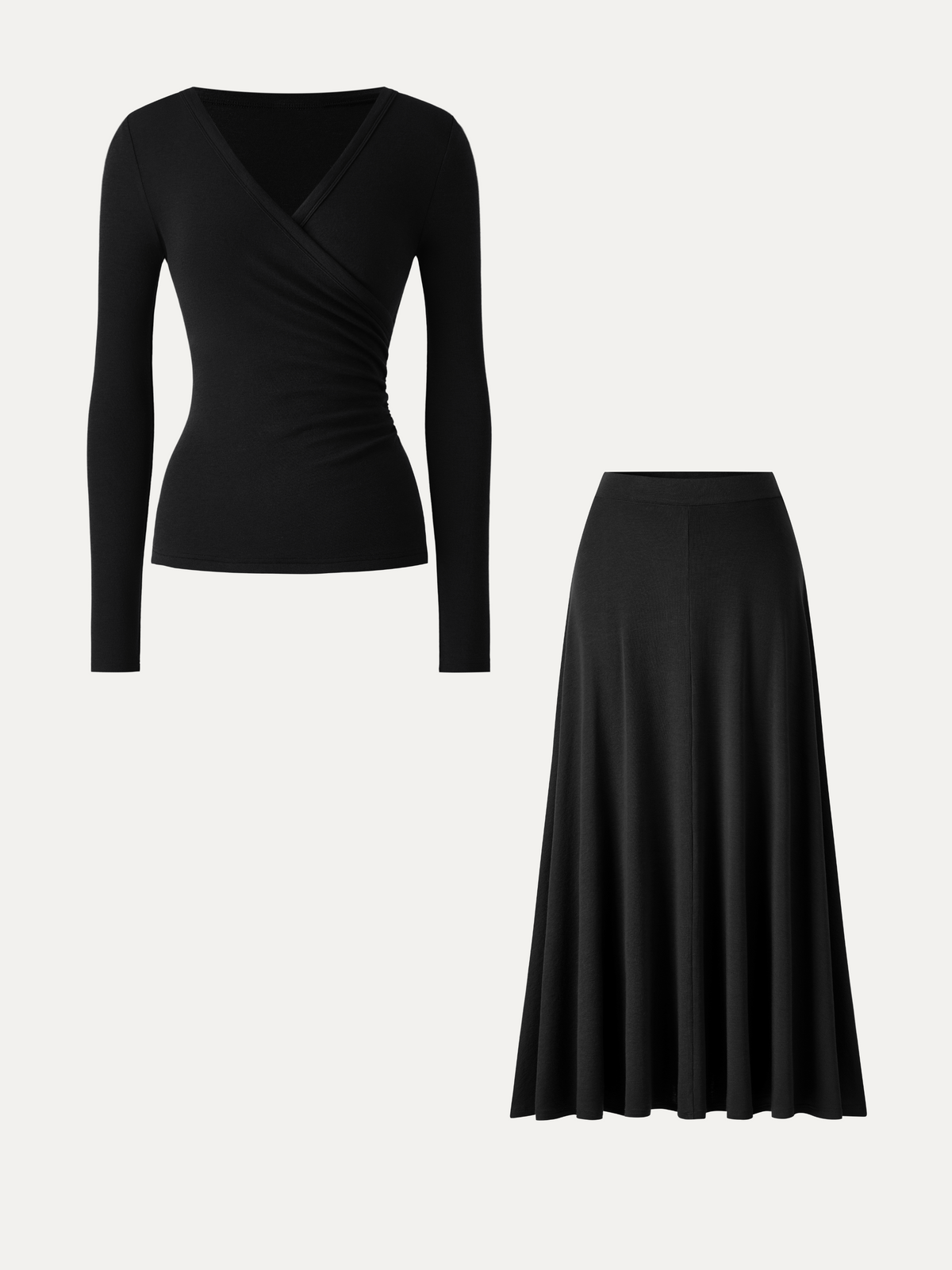 2Pcs Set LiteWarm Surplice Ruched Top & Blend Mid-Rise Umbrella Maxi Skirt — original photo 15