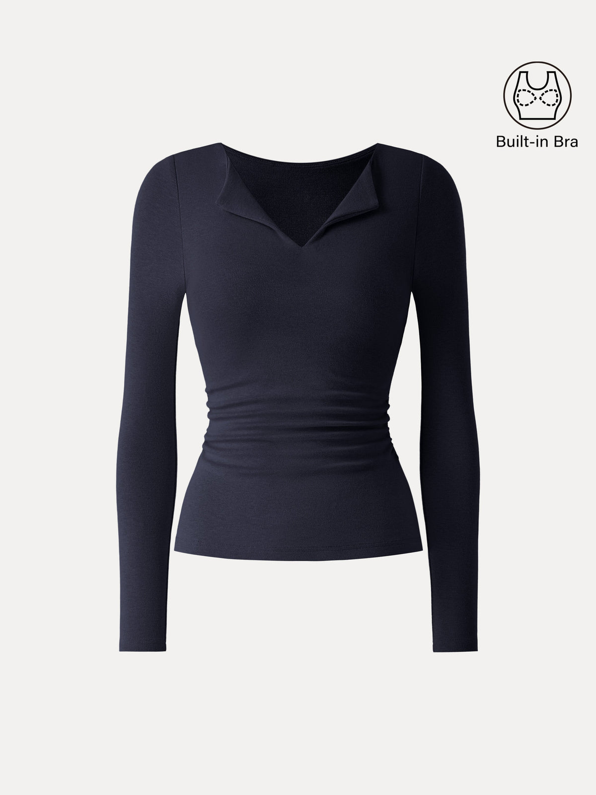 LiteWarm Flapped V-Neck Long Sleeve Ruched Built-In Bra Top — original photo 11