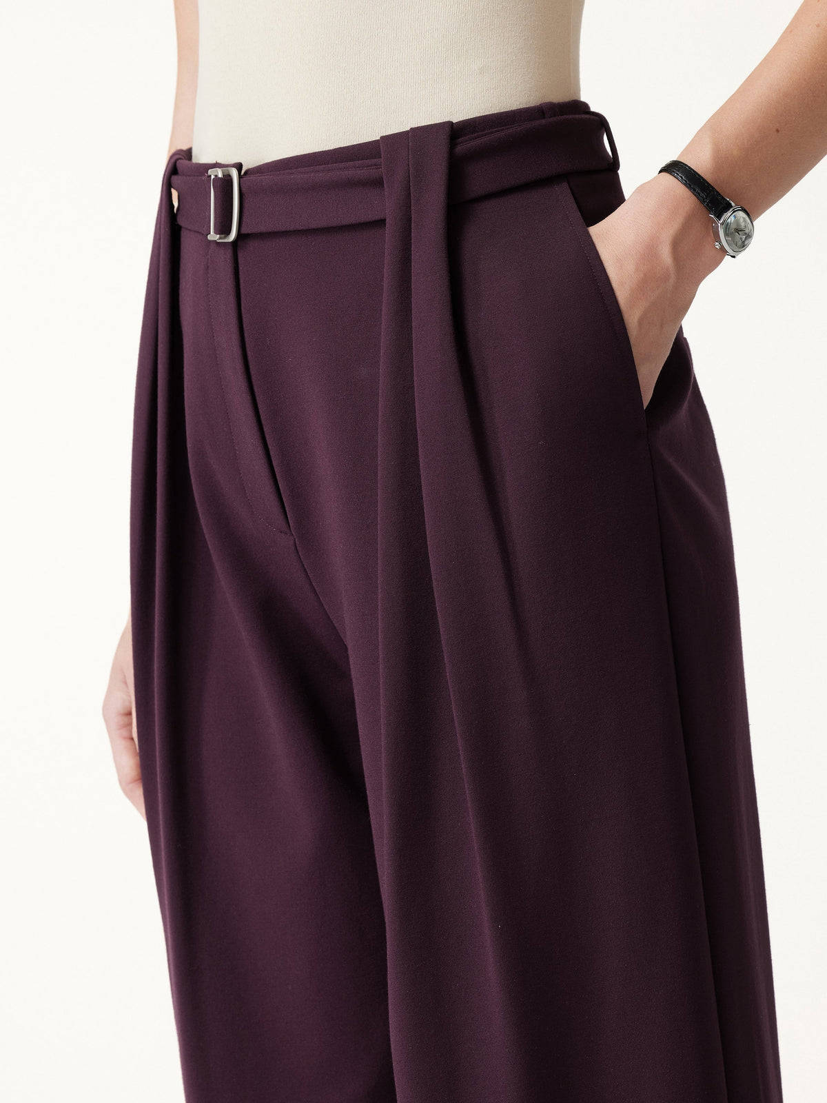 Stretch Ponte High-Rise Belted Wide-Leg Pants with Pockets — original photo 5