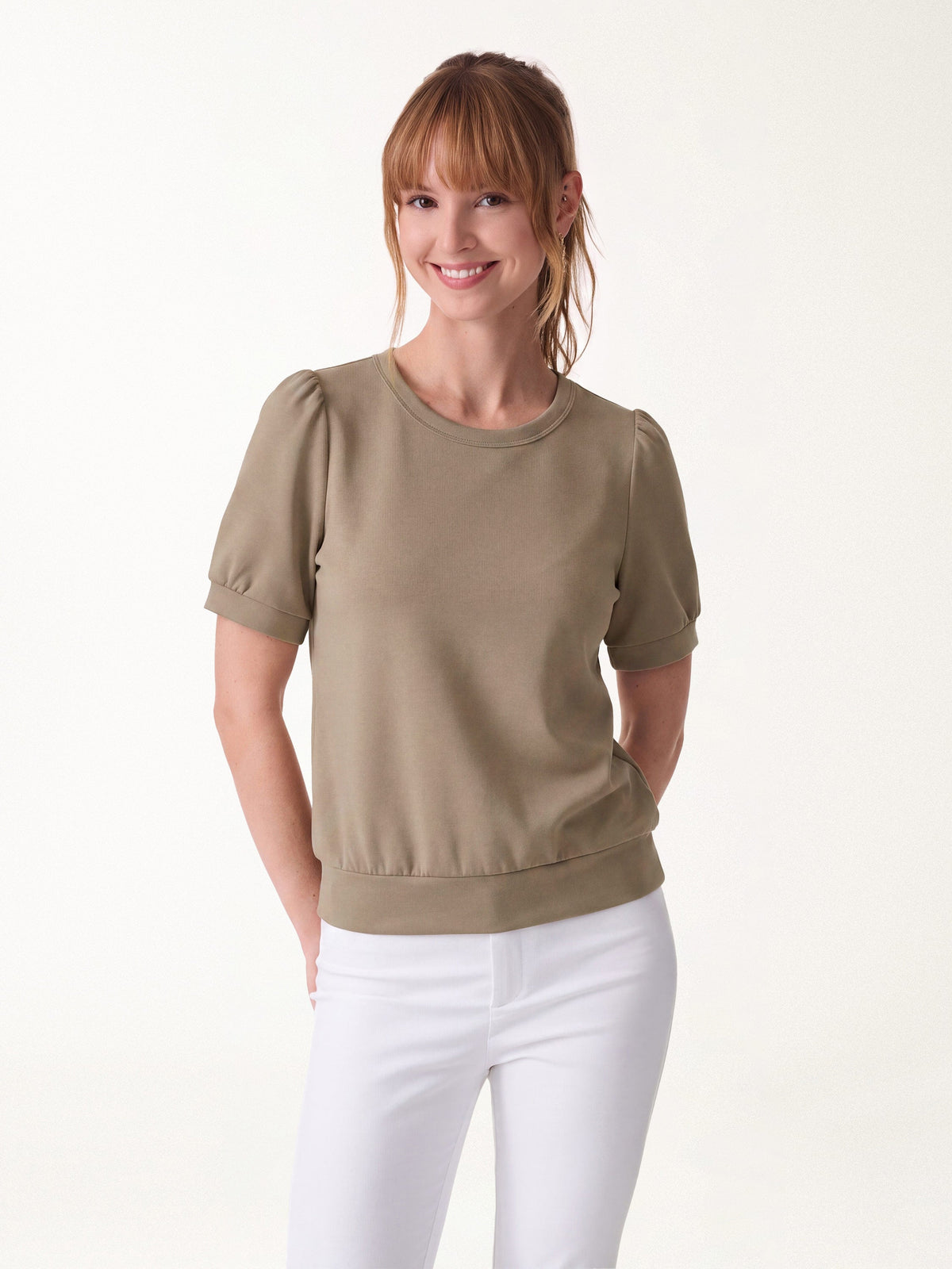 Lyocell Spacer Round Neck Puffed Short Sleeve Top — original photo 8