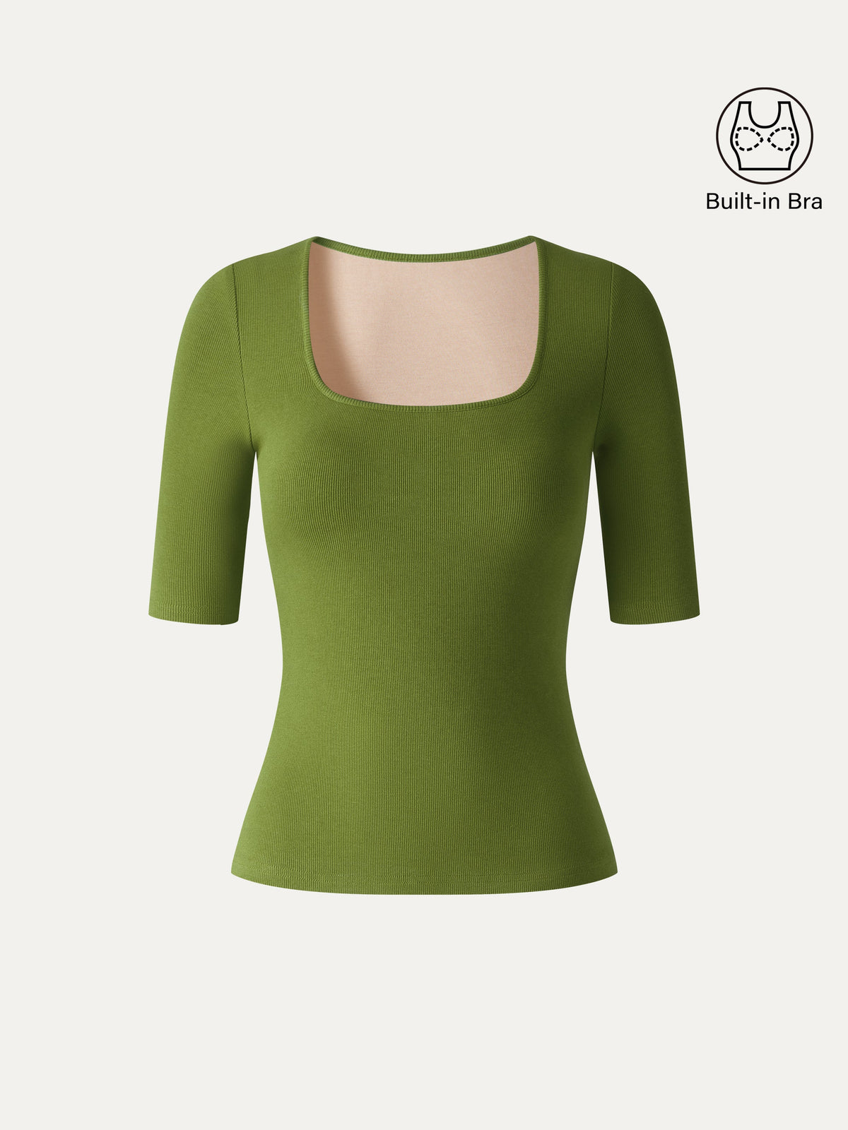 Square Neck Elbow Sleeve Built-In Bra Top — original photo 10
