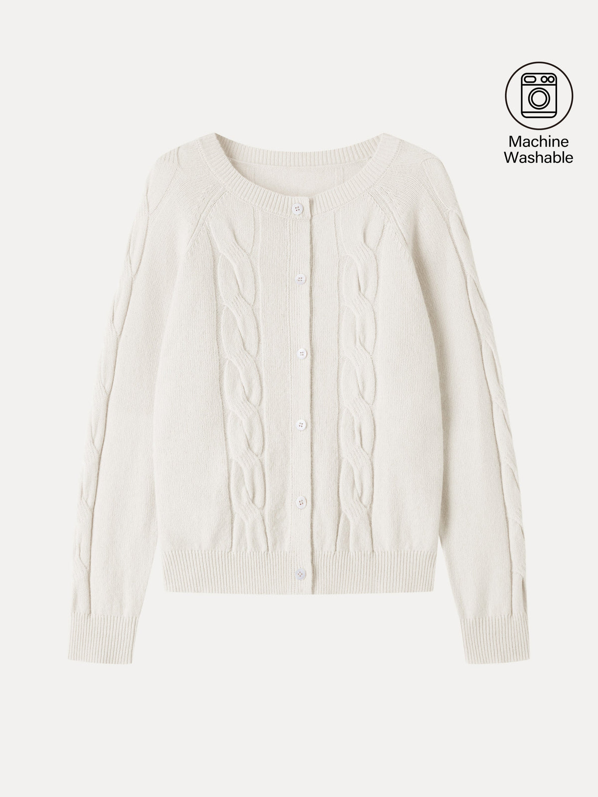 Merino-Blend Cable-Knit Crew Neck Long Sleeve Cardigan — original photo 9