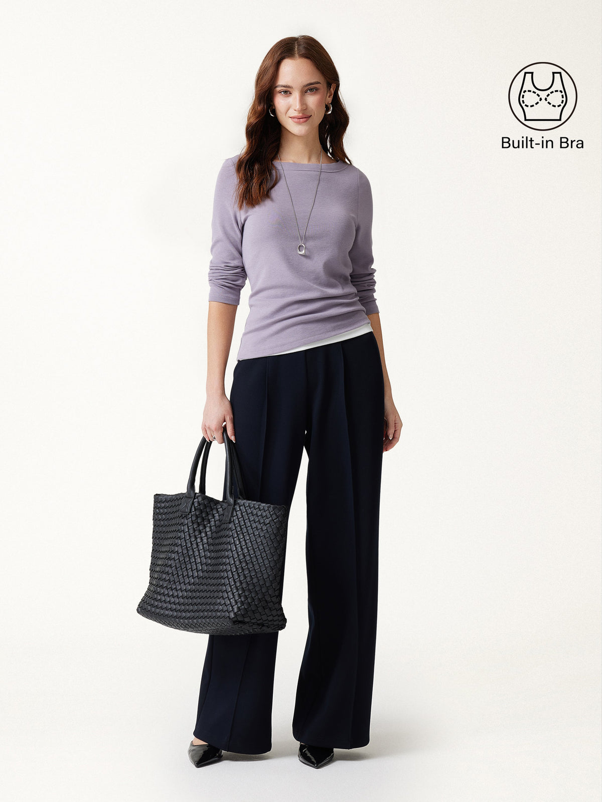 LiteWarm Boatneck Long Sleeve Built-In Bra Top — original photo 1