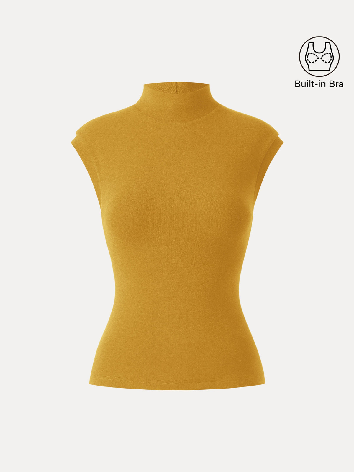 LiteWarm Stretch Cotton Mock Neck Cap Sleeve Built-In Bra Top — original photo 17