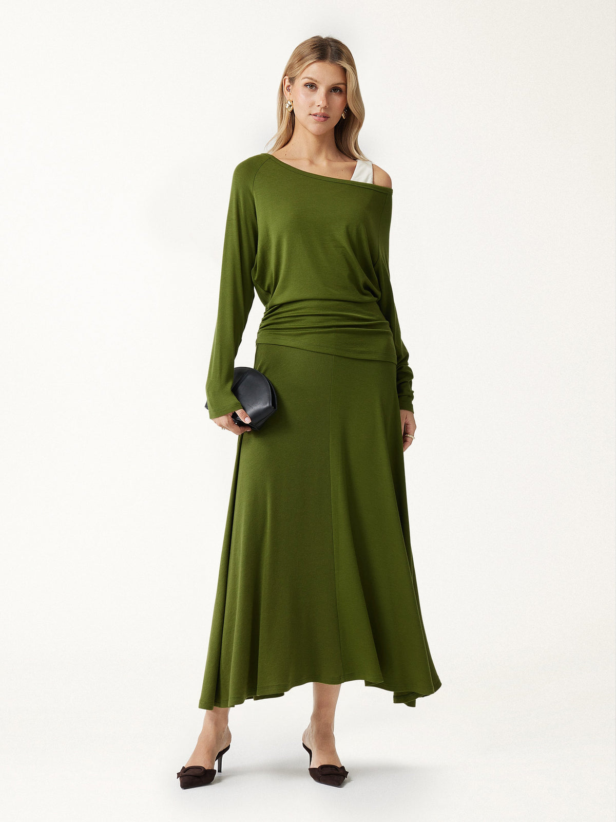 LiteWarm Cashmere Blend Boatneck Convertible Off-Shoulder Ruched Top — original photo 2