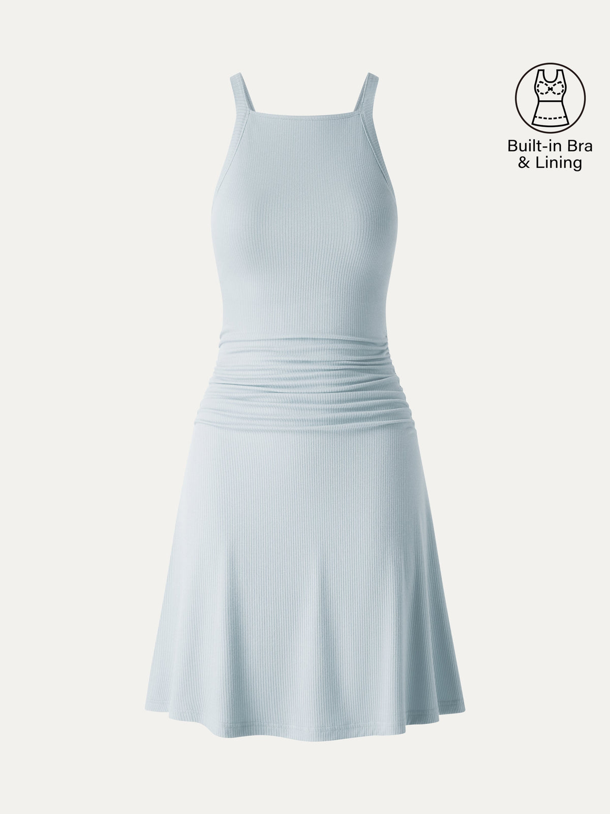 CoolTouch Square Neck Ruched Mini Built-In Bra Dress — original photo 9