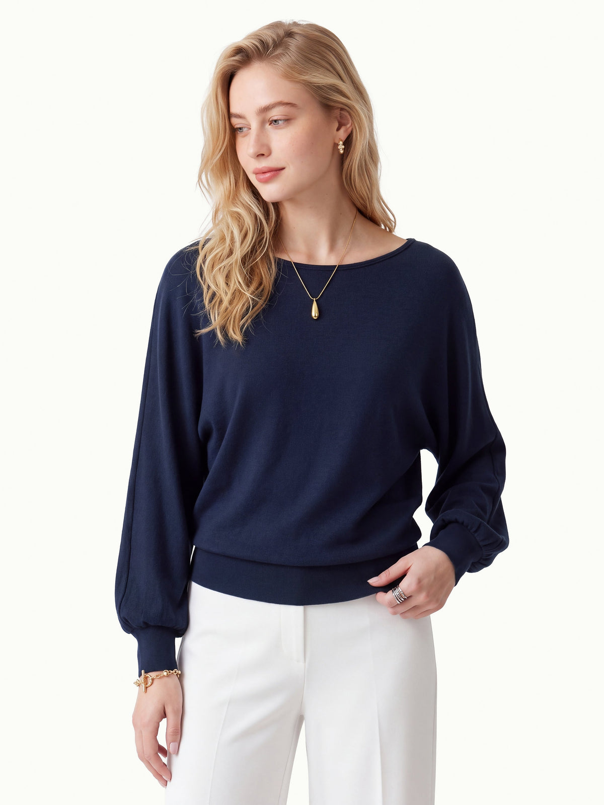 LiteWarm Boatneck Lantern Sleeve Banded Hem Top — original photo 7