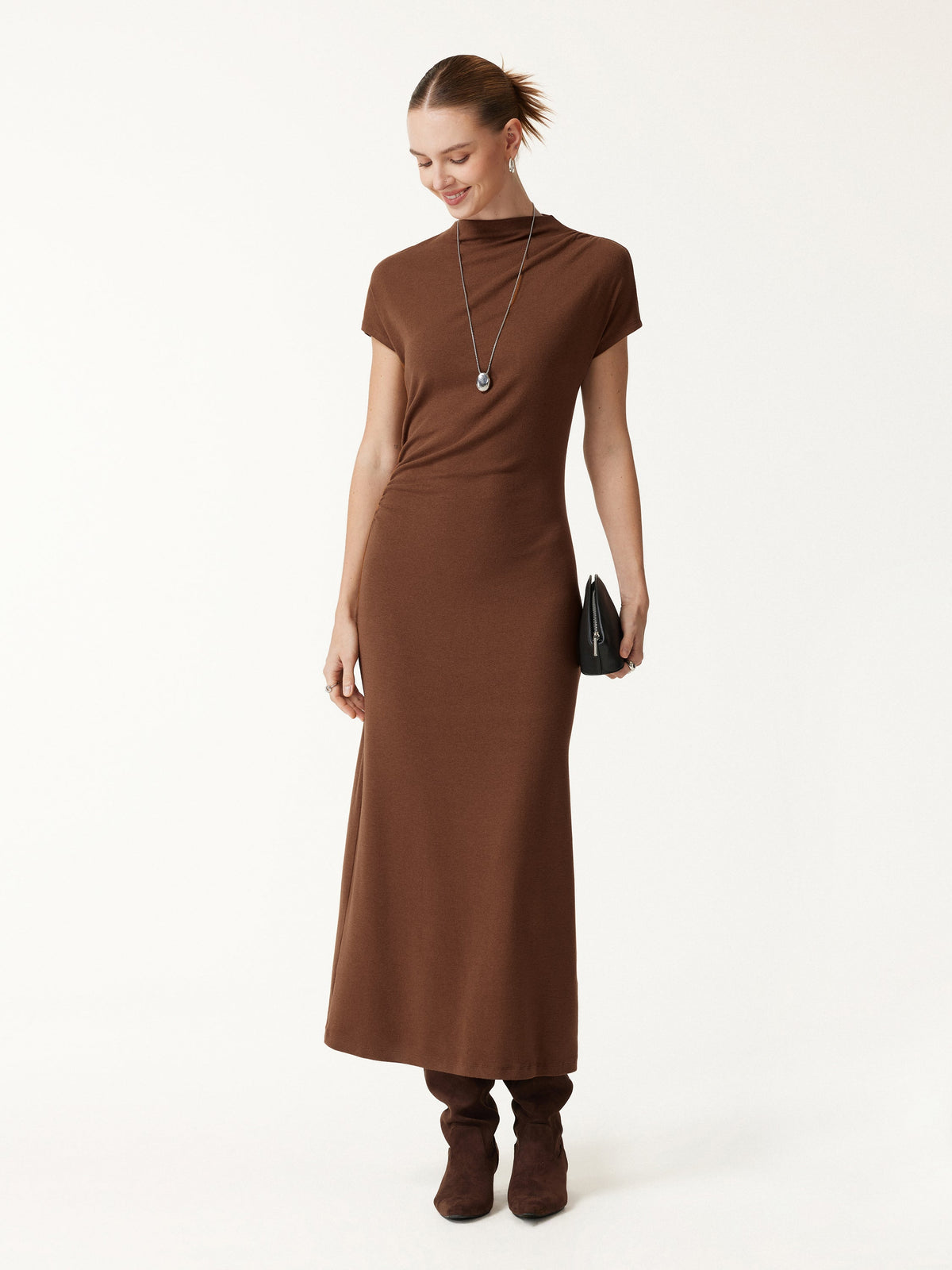 LiteWarm Mock Neck Cap Sleeve Ruched Midi Dress — original photo 2