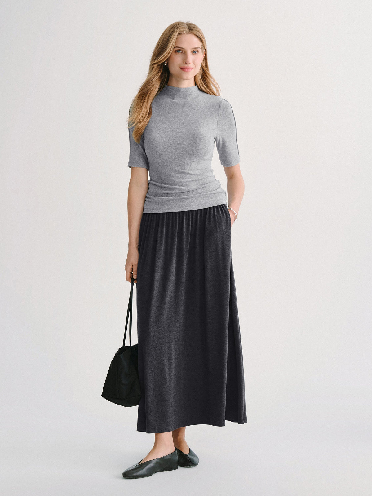 LiteWarm Mid-Rise Ruched A-Line Midi Skirt with Pockets — original photo 2