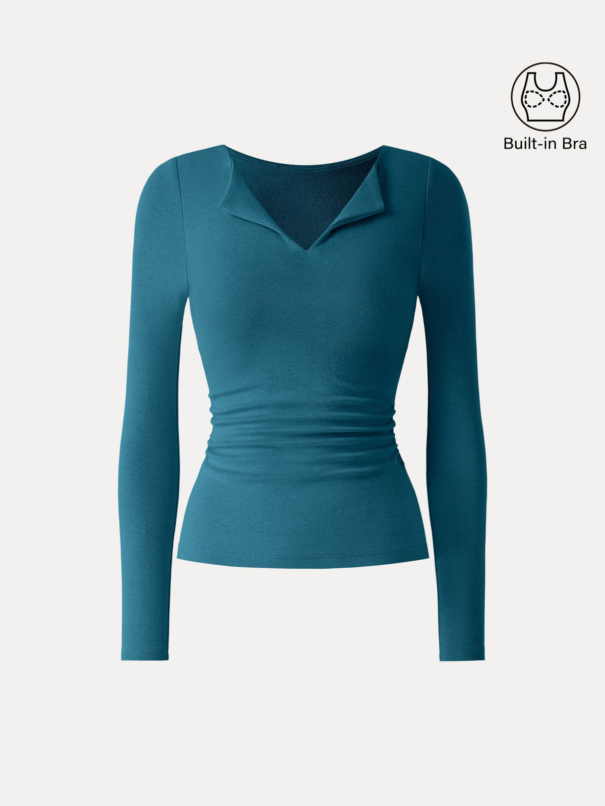 LiteWarm Flapped V-Neck Long Sleeve Ruched Built-In Bra Top — original photo 8