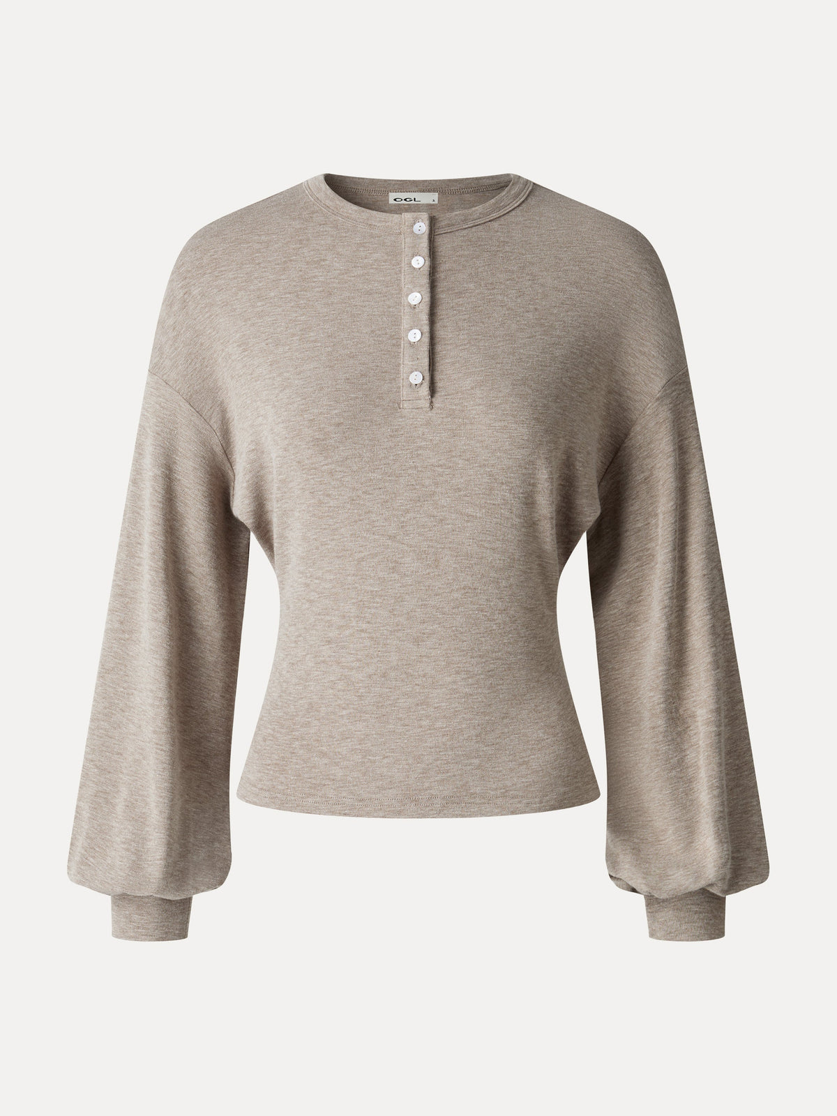 LiteWarm Slub Ribbed Henley Neck Batwing Sleeve Close-Fit Hem Top — original photo 8