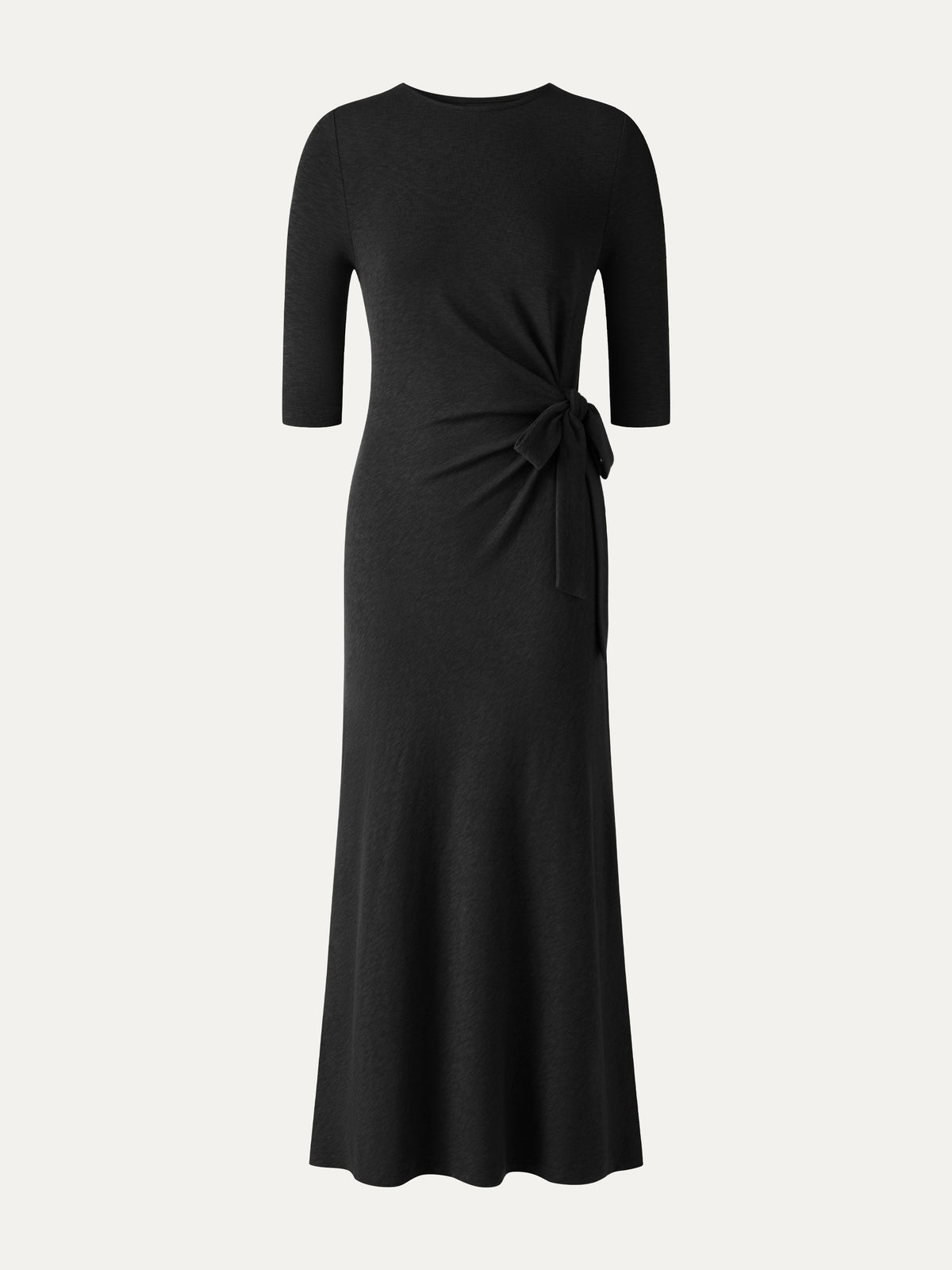 LiteWarm Slub Ribbed Round Neck Elbow Sleeve Tie-Waist Midi Dress — original photo 12