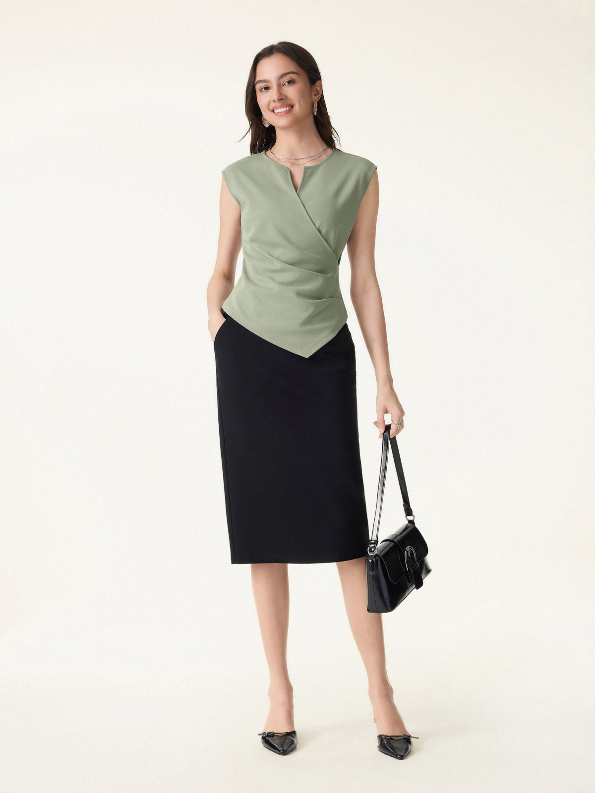 Surplice Wide Shoulder Tucked Angled Tank Top — original photo 2