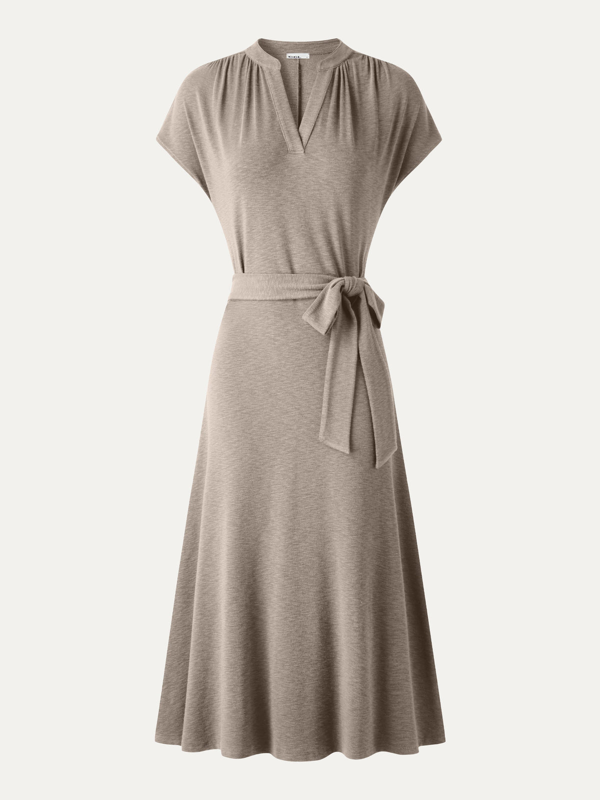 LiteWarm Neck Short Sleeve Belted Midi Dress — original photo 7