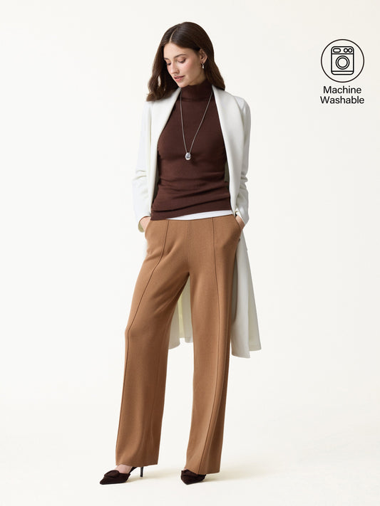 Merino Blend High-Rise Pintuck Wide-Leg Pants with Pockets — original photo 1