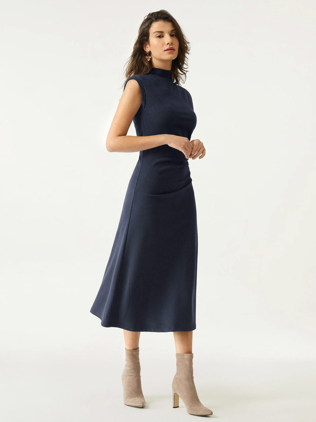 Mockneck Tucks Midi Dress — original photo 12