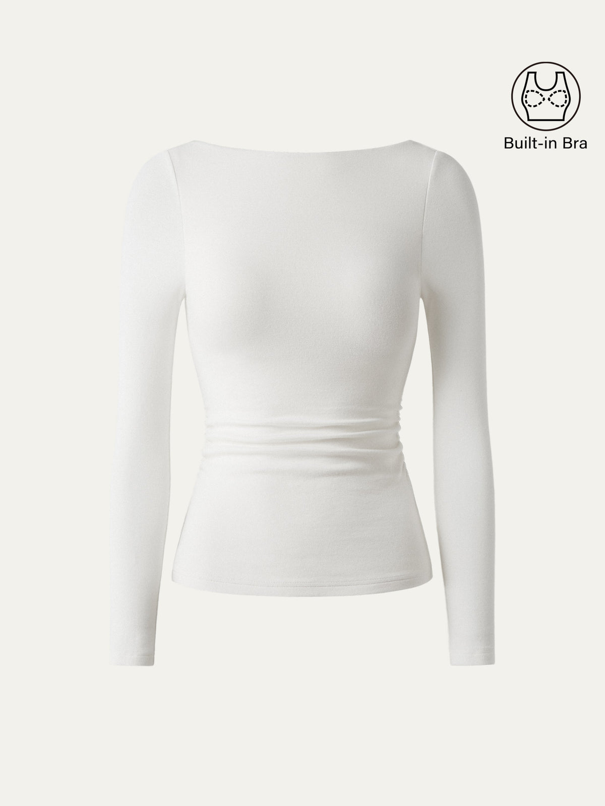 LiteWarm Boatneck Long Sleeve Open-Back Ruched Built-In Bra Top — original photo 11