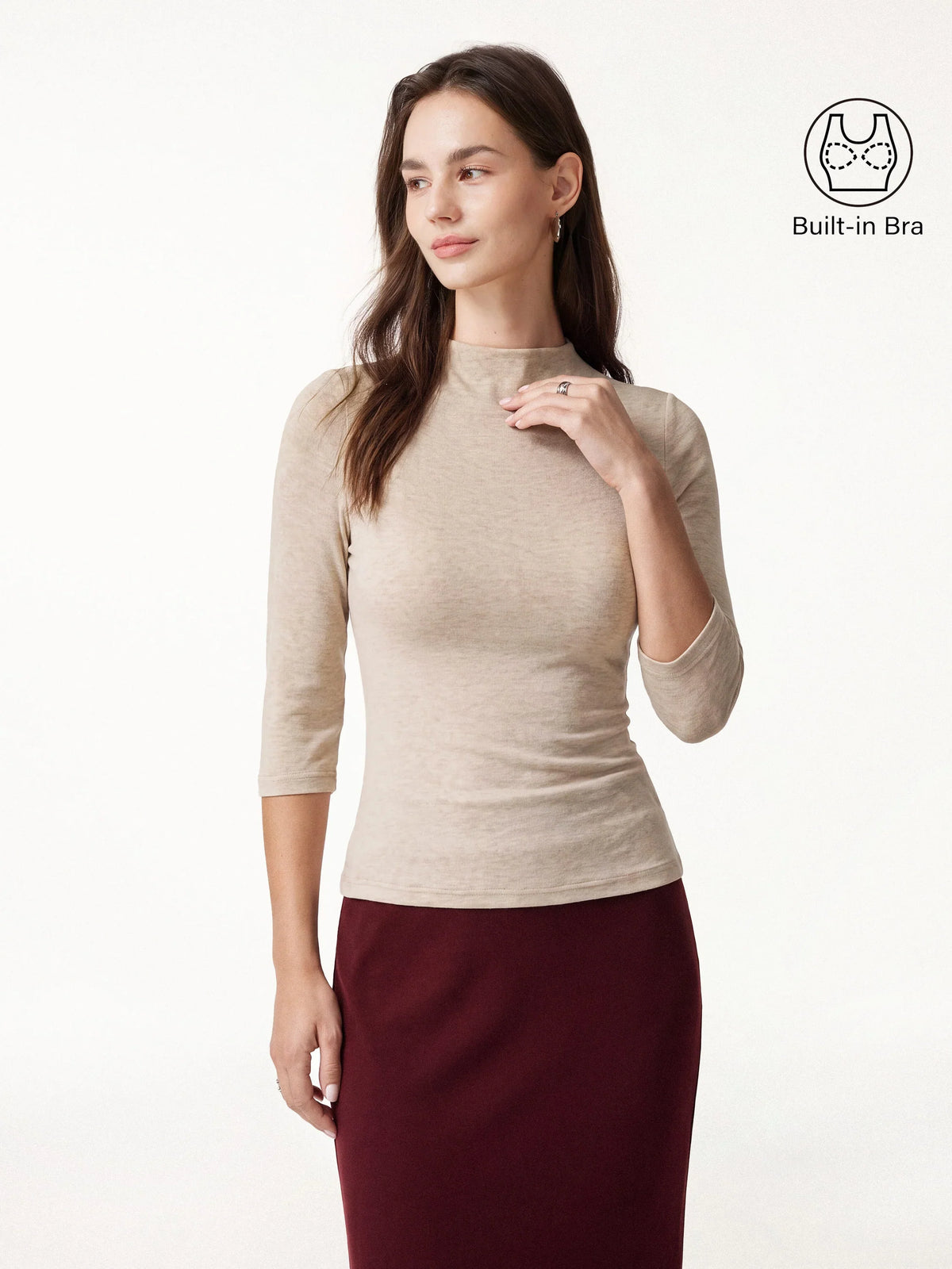 LiteWarm Premium Mock Neck 3/4 Sleeve Built-In Bra Top — original photo 5