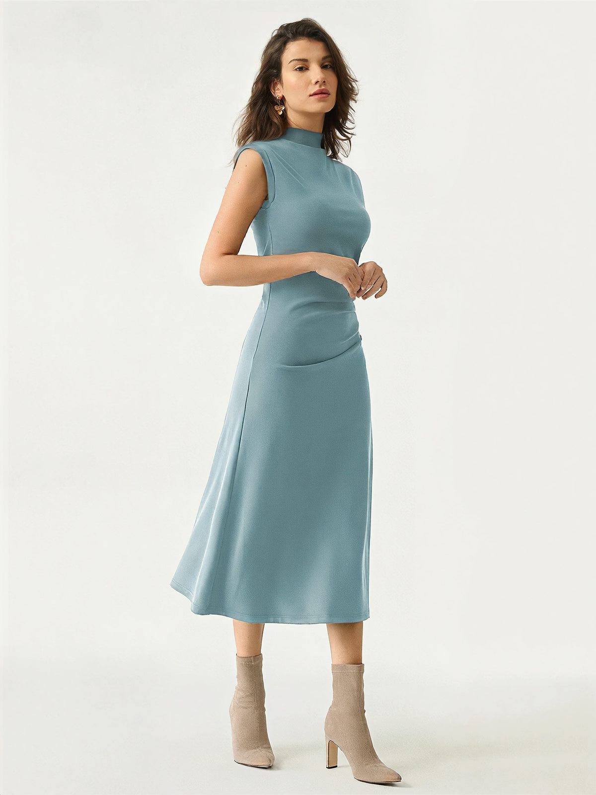 Mockneck Tucks Midi Dress — original photo 3