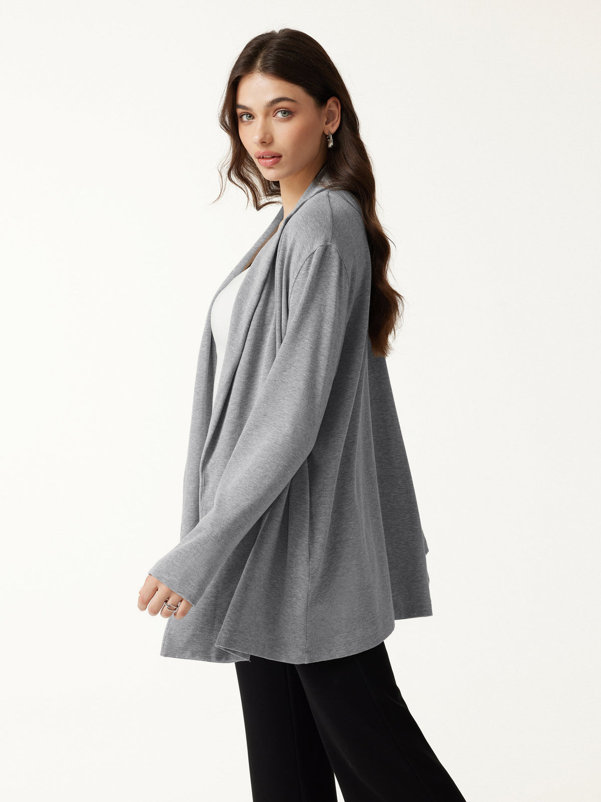LiteWarm Lapel Long Sleeve Belted Cardigan — original photo 4