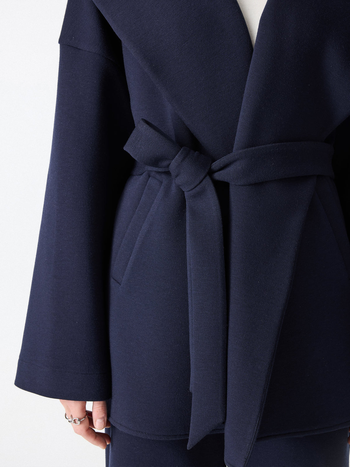 2Pcs Set Petite Belted Shawl Collar Robe Jacket & Straight Pants with Pockets — original photo 7
