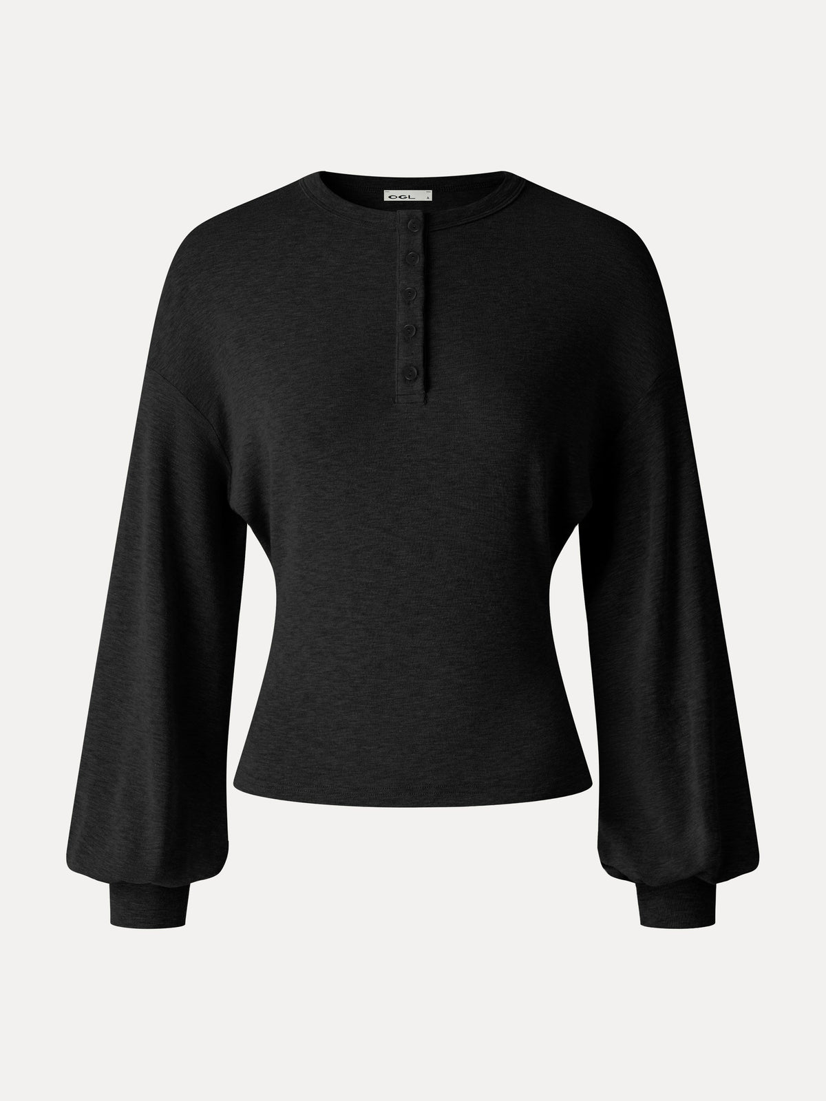 LiteWarm Slub Ribbed Henley Neck Batwing Sleeve Close-Fit Hem Top — original photo 11