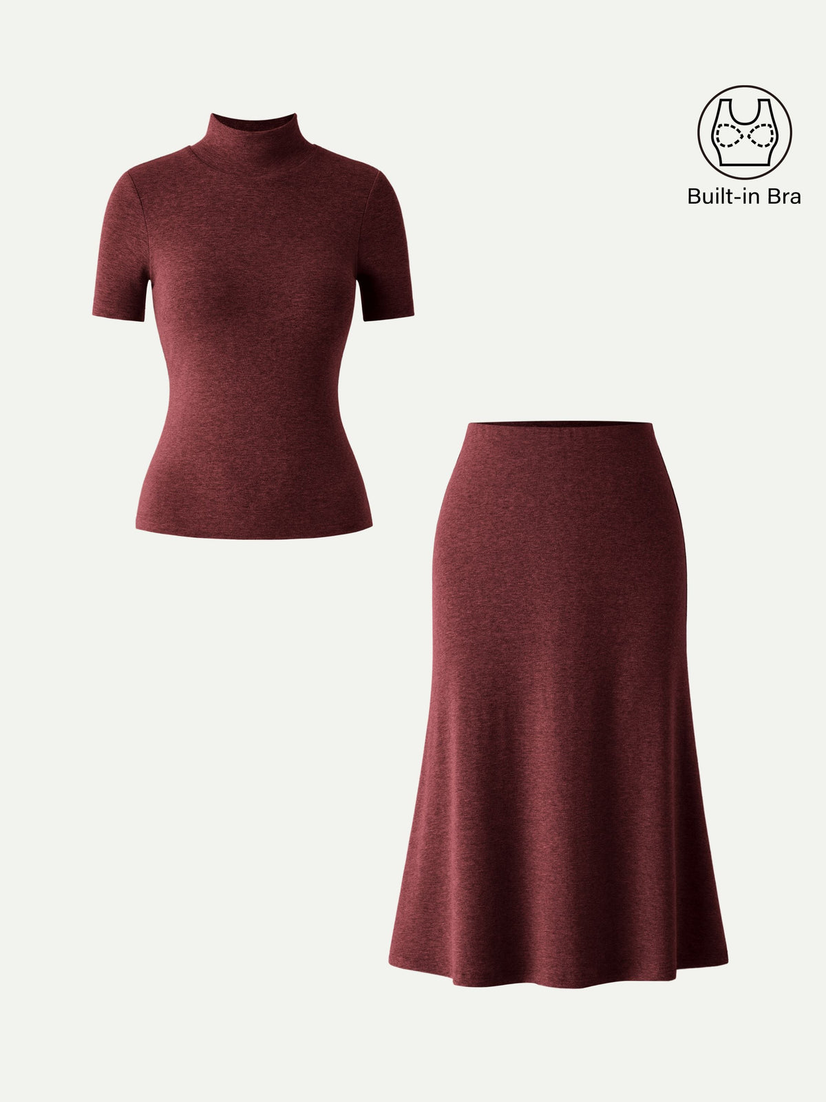 2Pcs Set Mockneck Built-In Bra Top & Pull-On Midi Skirt — original photo 7