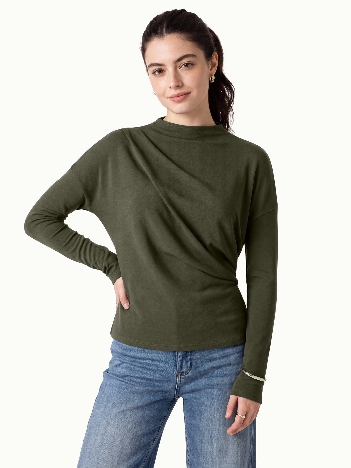 ProWarm Mock Neck Long Sleeve Tucked Ruched Top — original photo 9