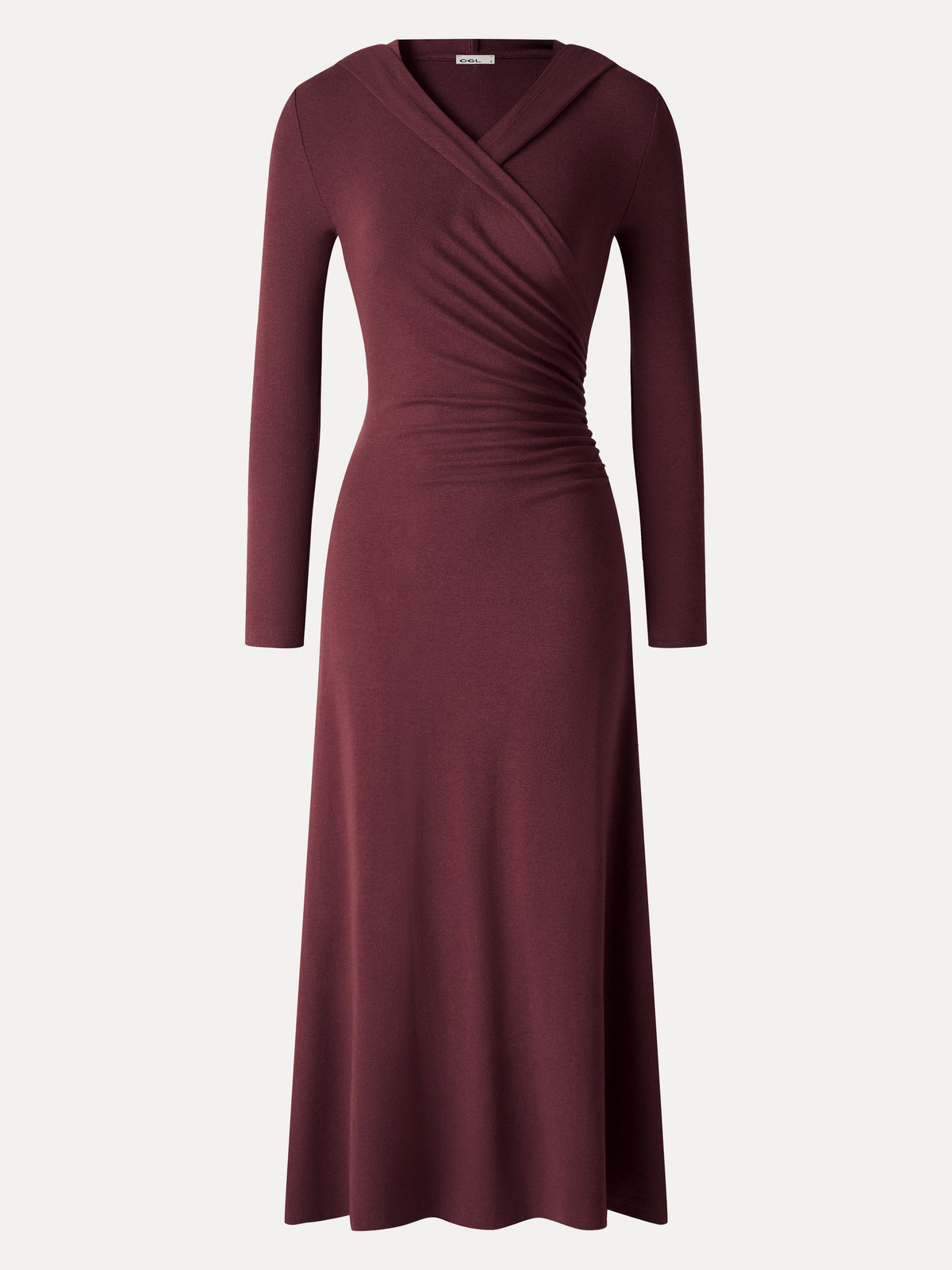 LiteWarm Hooded Surplice Ruched Midi Dress — original photo 7