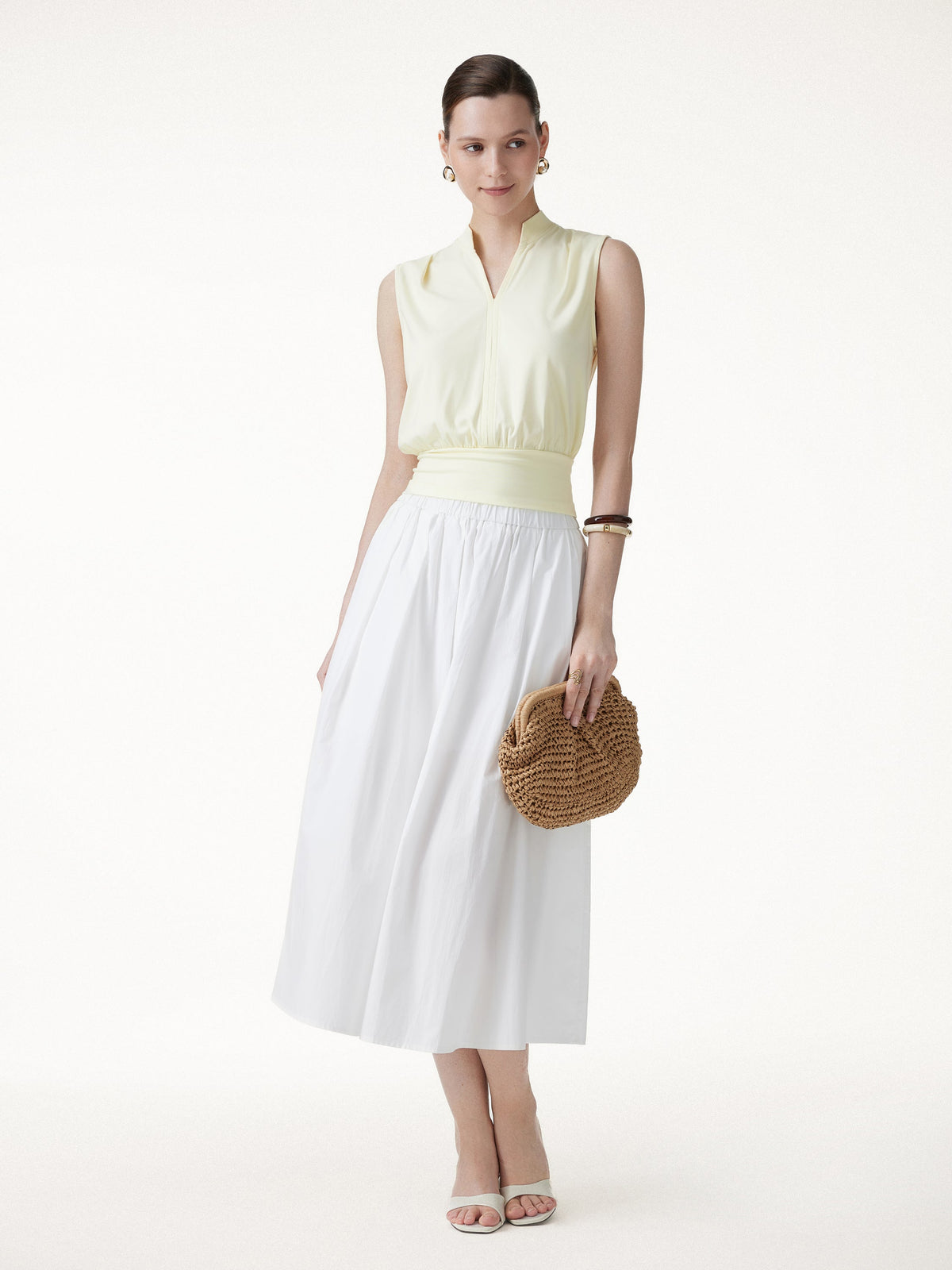 Cotton-Viscose V-neck Stand Collar Sleeveless Top — original photo 2
