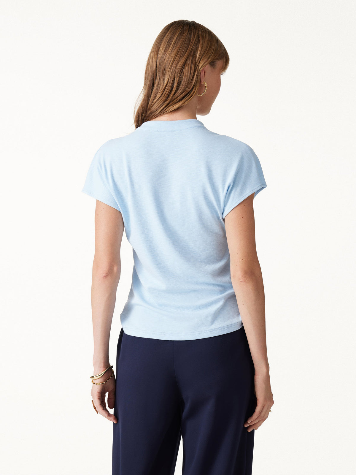 LiteWarm Collared V-Neck Short Sleeve Top — original photo 5