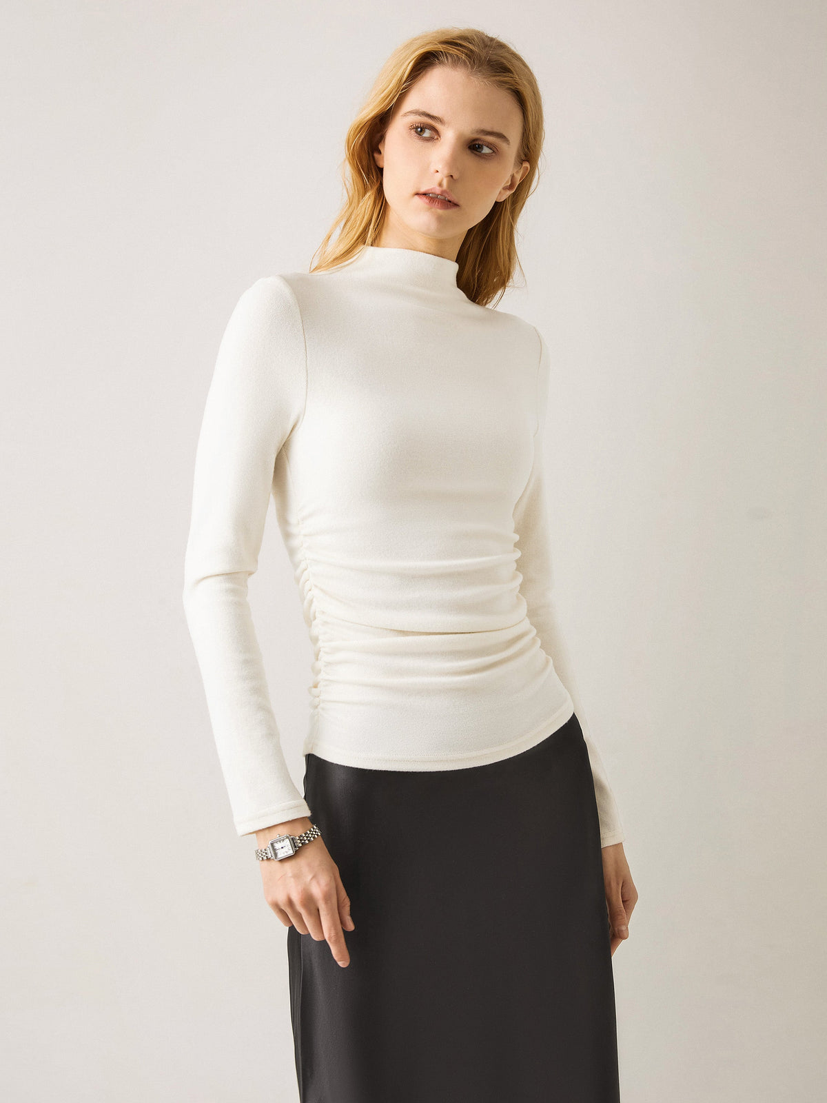 2Pcs Set Prowarm Ruched Sides Mockneck Top & Mermaid Maxi Skirt — original photo 3