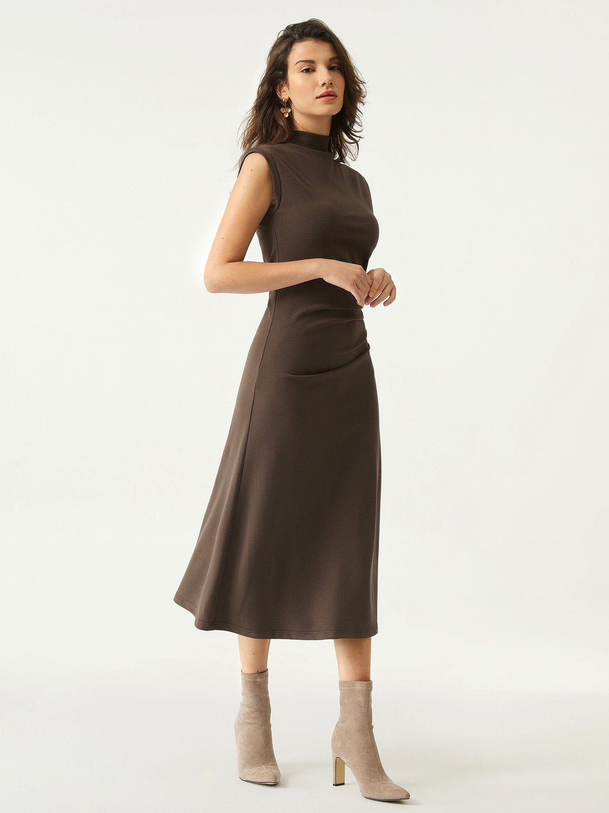 Mockneck Tucks Midi Dress — original photo 9
