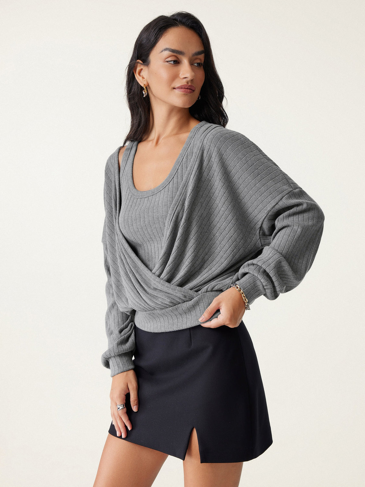 MaxWarm Wide Ribbed Crossover Long Sleeve Banded Hem Top — original photo 11