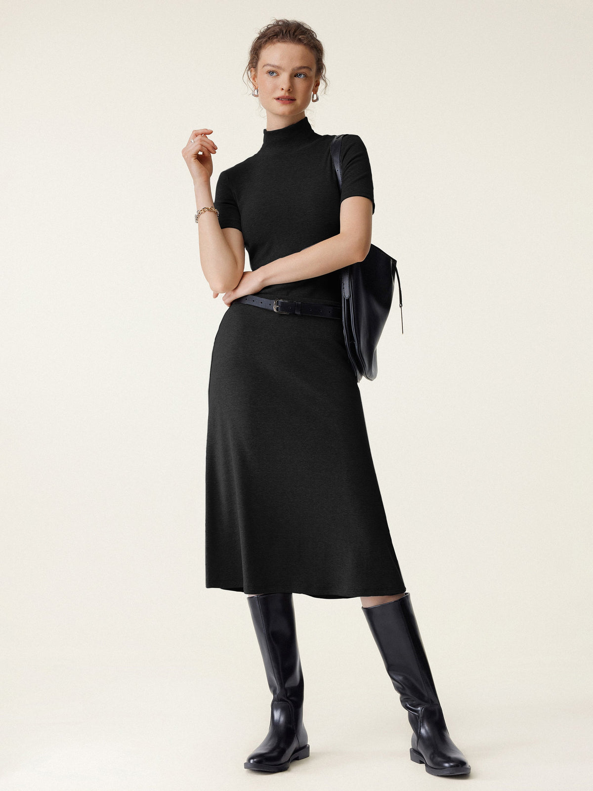 2Pcs Set Mockneck Built-In Bra Top & Pull-On Midi Skirt — original photo 11