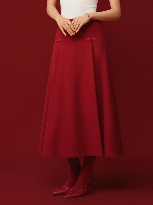Wool-like Frog Button A-Line Midi Skirt Limited Edition — original photo 1