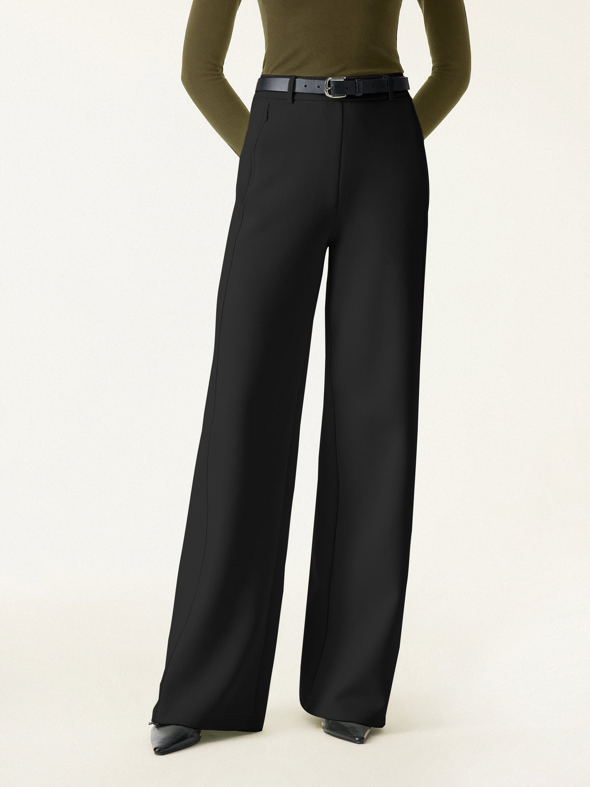Stretch Cotton Blend Slimming High Rise Wide Leg Pants — original photo 1