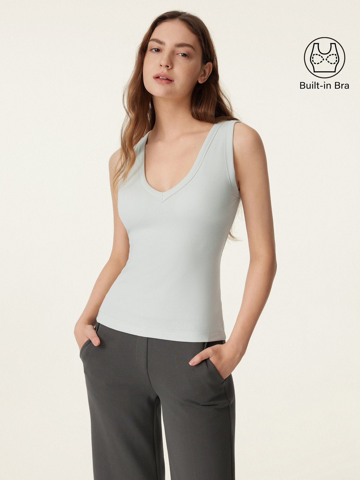 Stretchy V-neck Cotton Built-In Bra Tank — original photo 12