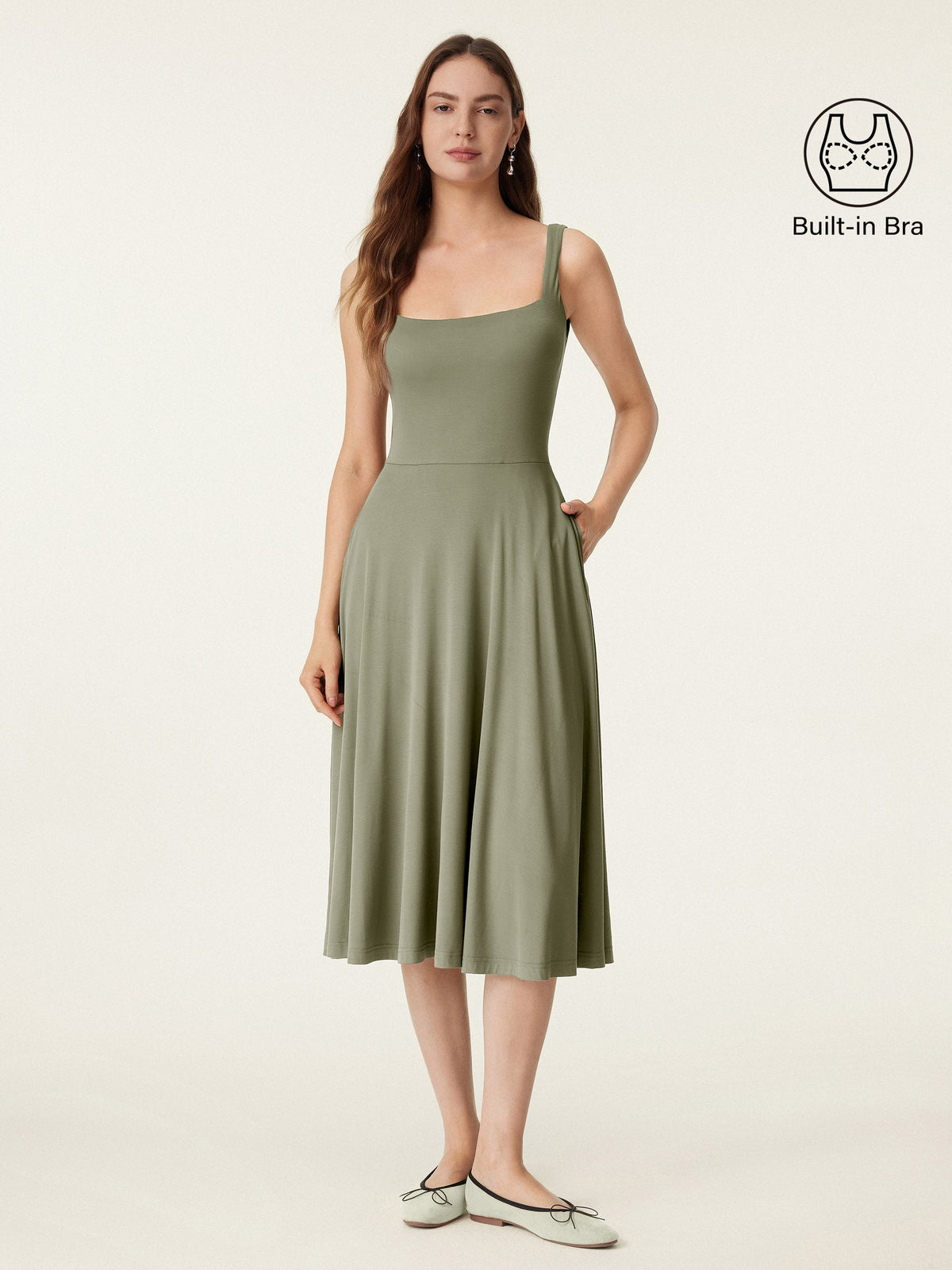 Square Neck Flowy New Airy Bra Midi Dress — original photo 6
