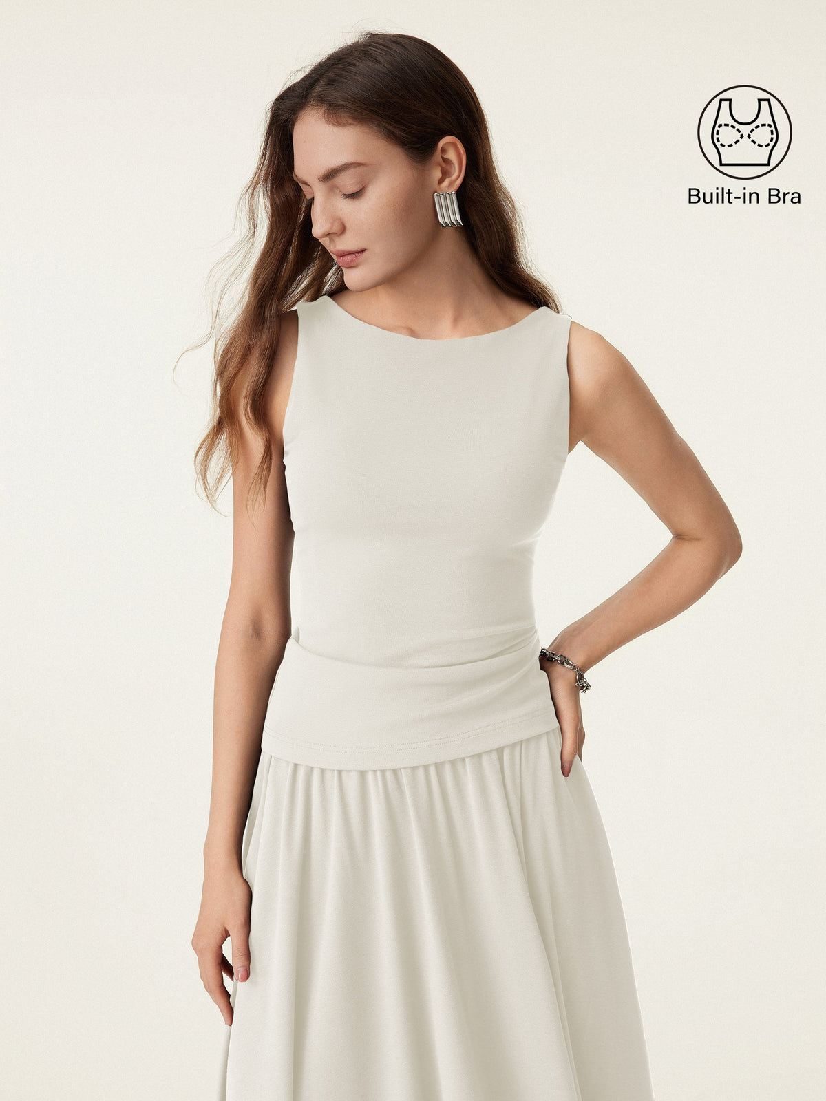 Stretch Cotton Boatneck Built-In Bra Tank — original photo 8