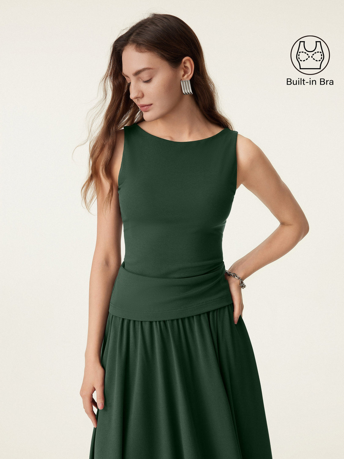 Stretch Cotton Boatneck Built-In Bra Tank — original photo 3