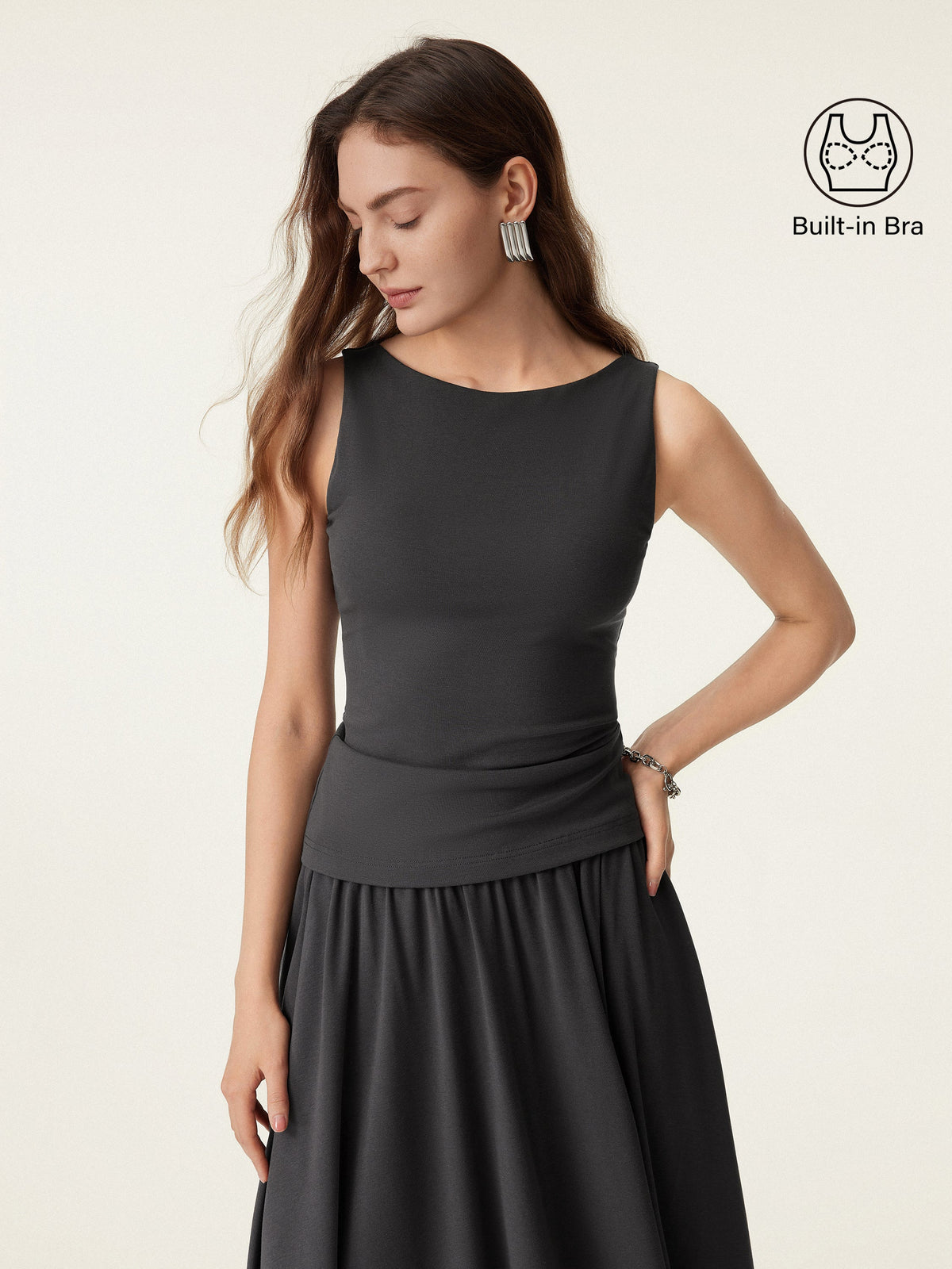 Stretch Cotton Boatneck Built-In Bra Tank — original photo 11