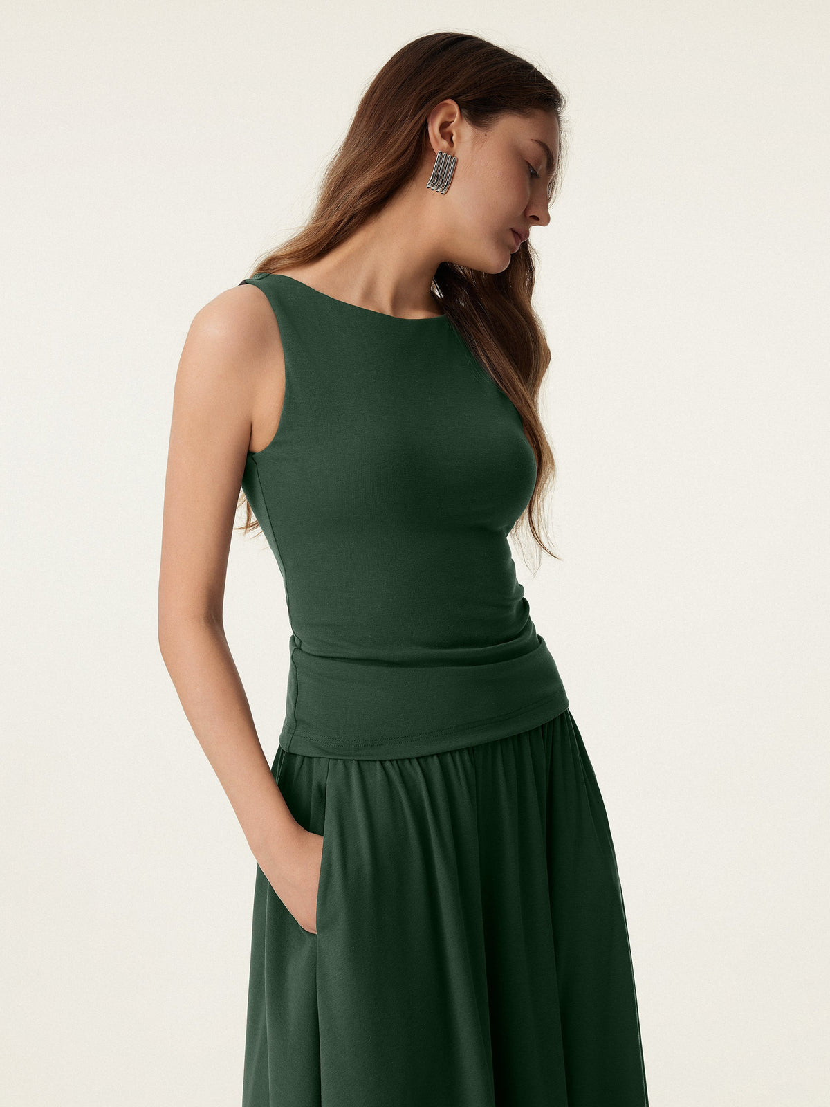 Stretch Cotton Boatneck Built-In Bra Tank — original photo 4